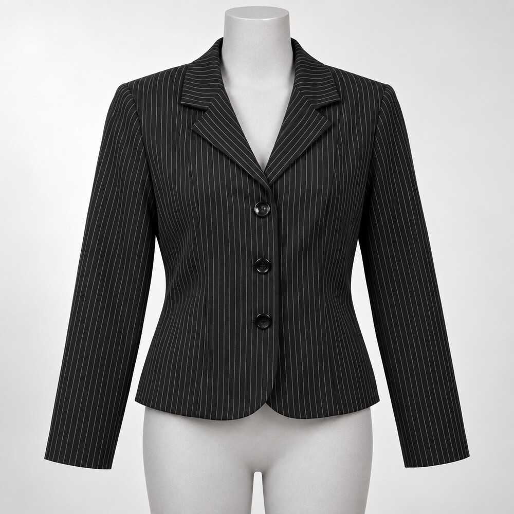 Suits Us Pinstripe Blazer Size 12 Black Women's Jacket